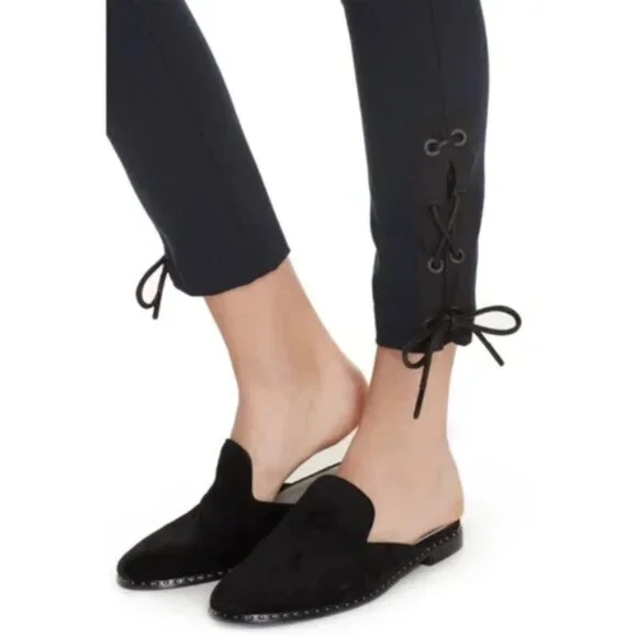 Rag & Bone Black Lace Up Ankle Pant Skinny Ponte Knit Back Zipper Size 10 - Picture 2 of 12